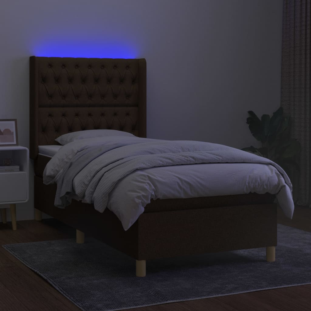 Krevet box spring s madracem LED tamnosmeđi 80 x 200 cm tkanina