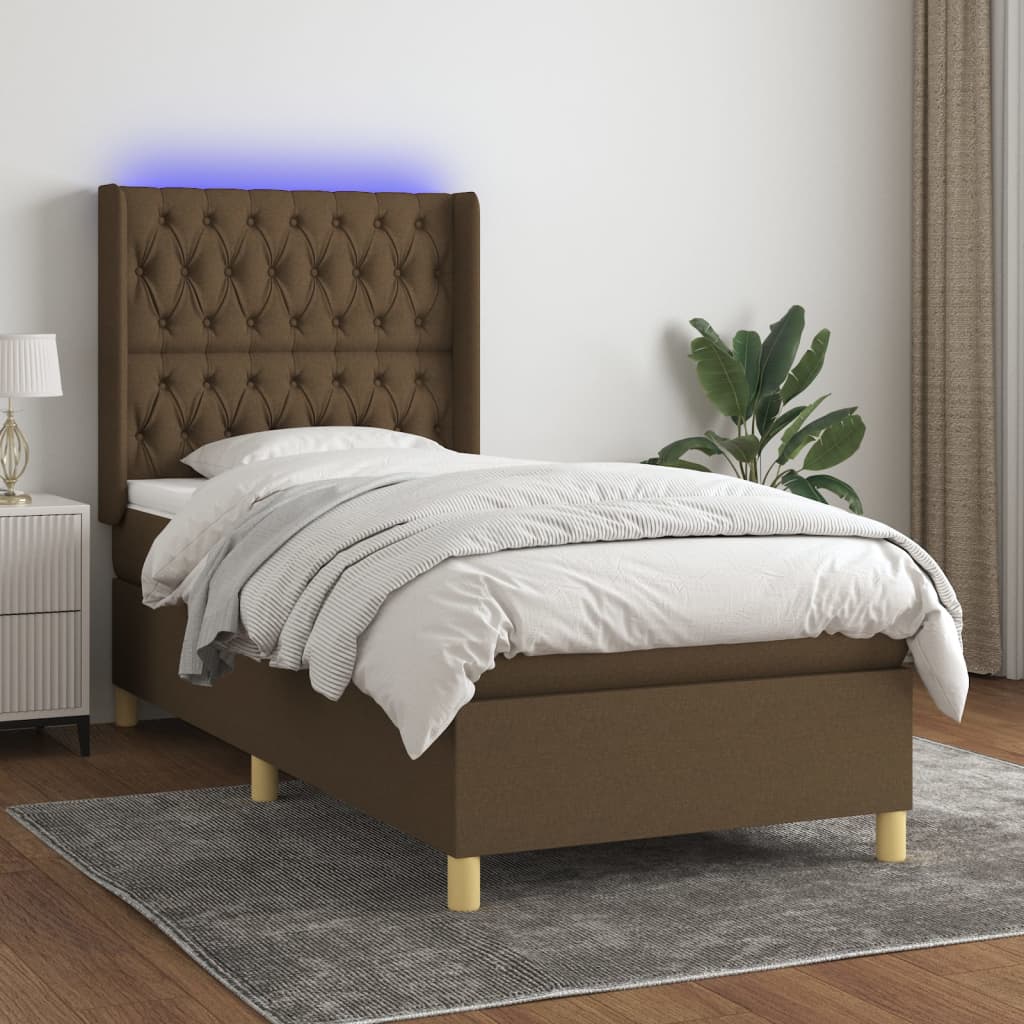 Krevet box spring s madracem LED tamnosmeđi 80 x 200 cm tkanina