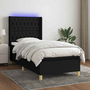 Krevet box spring s madracem LED crni 90x190 cm od tkanine