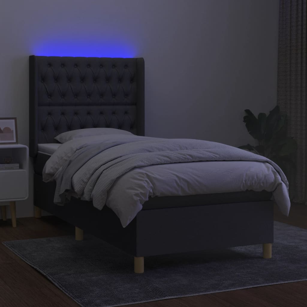 Krevet box spring s madracem LED tamnosivi 90x200 cm tkanina