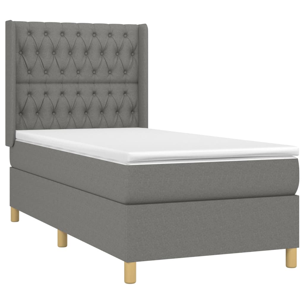 Krevet box spring s madracem LED tamnosivi 90x200 cm tkanina