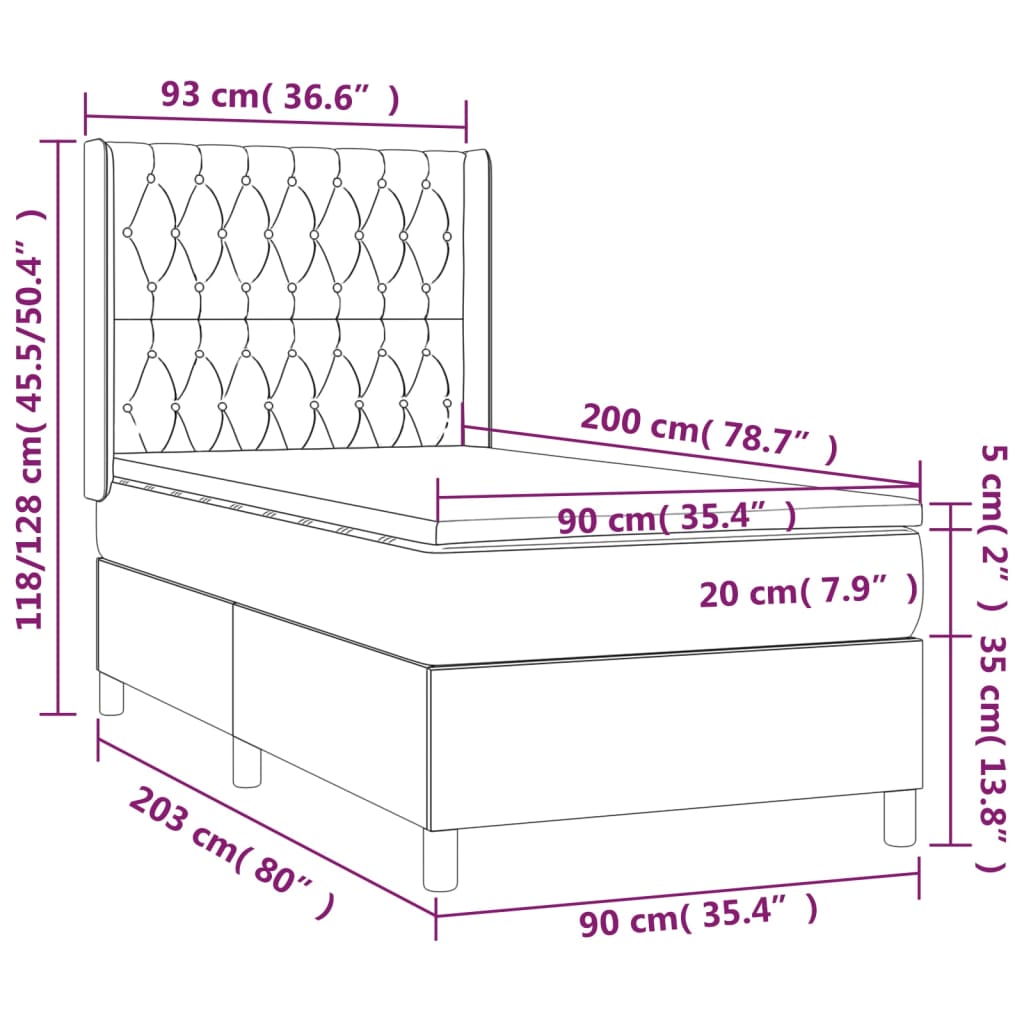 Krevet box spring s madracem LED tamnosivi 90x200 cm tkanina