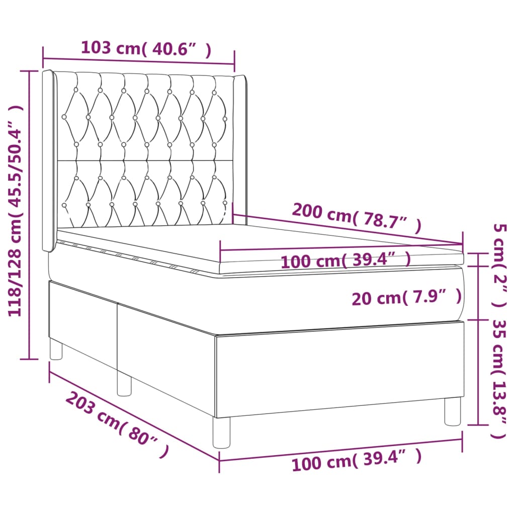 Krevet box spring s madracem LED tamnosivi 100x200 cm tkanina