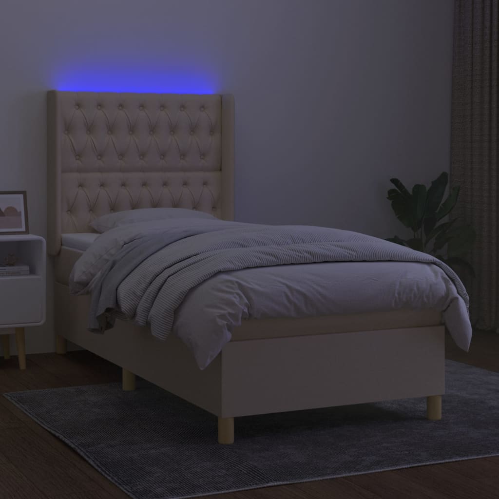 Krevet box spring s madracem LED krem 100x200 cm od tkanine