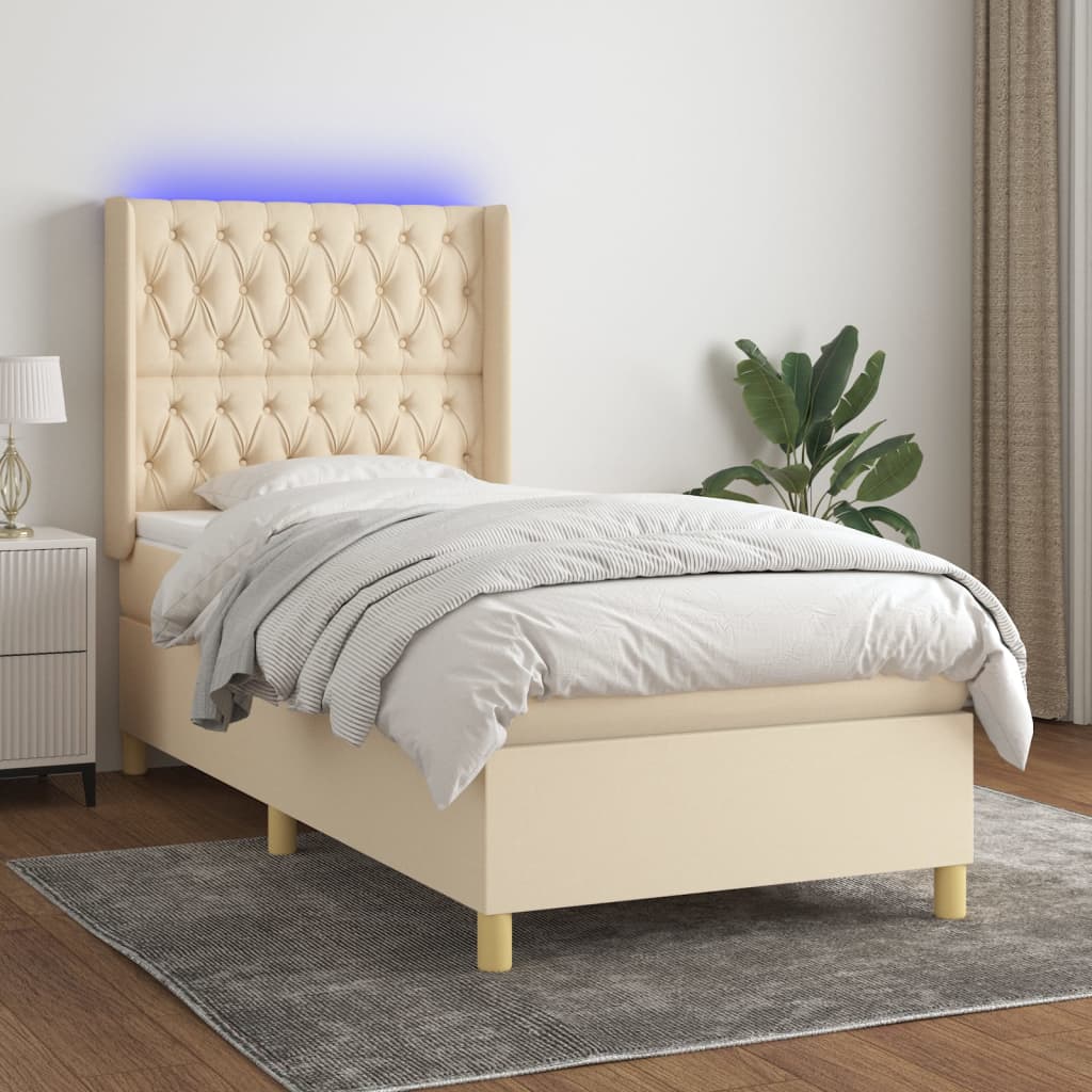 Krevet box spring s madracem LED krem 100x200 cm od tkanine