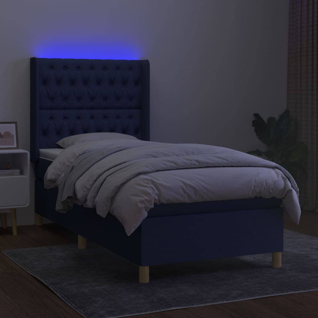 Krevet box spring s madracem LED plavi 100x200 cm od tkanine