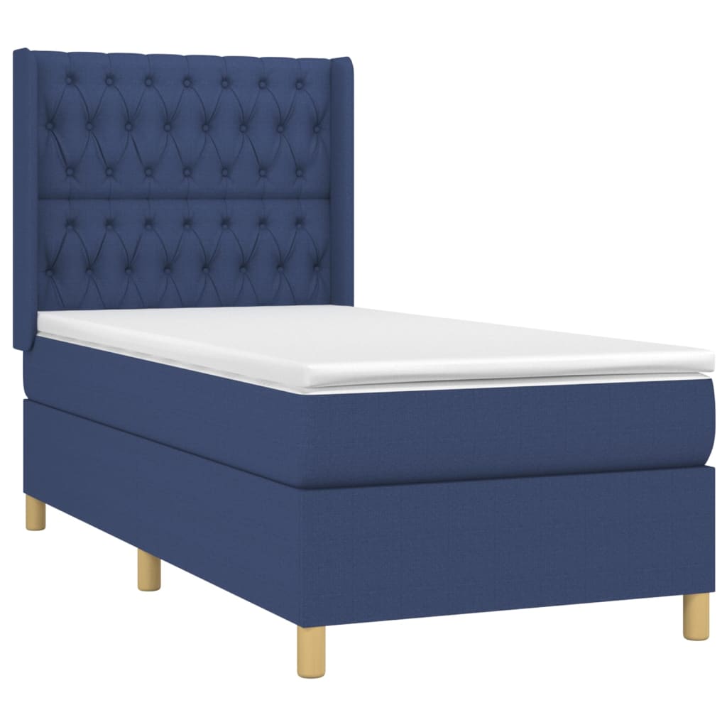 Krevet box spring s madracem LED plavi 100x200 cm od tkanine