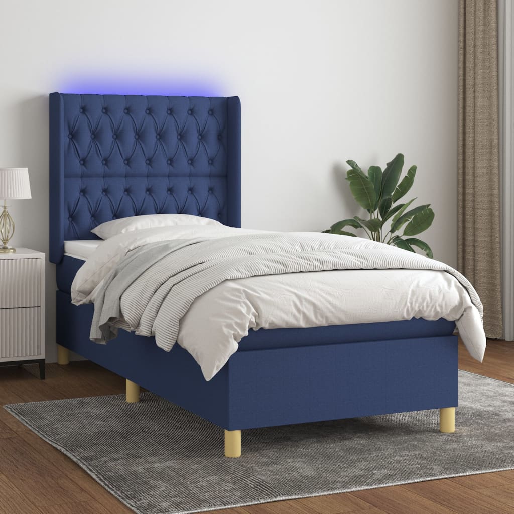 Krevet box spring s madracem LED plavi 100x200 cm od tkanine