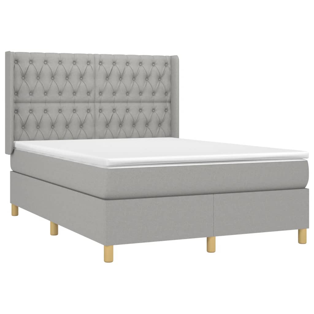 Krevet box spring s madracem LED svjetlosivi 140x190 cm tkanina