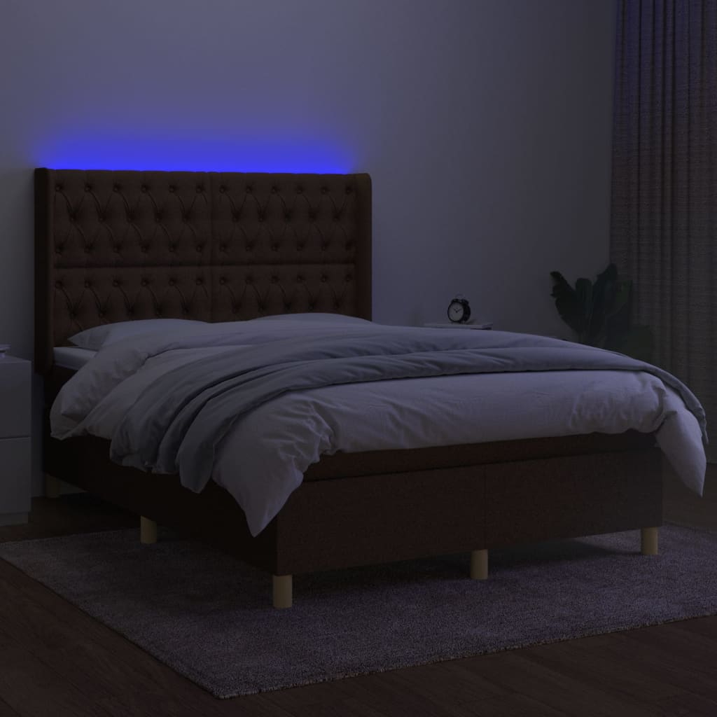 Krevet box spring s madracem LED tamnosmeđi 140x190 cm tkanina