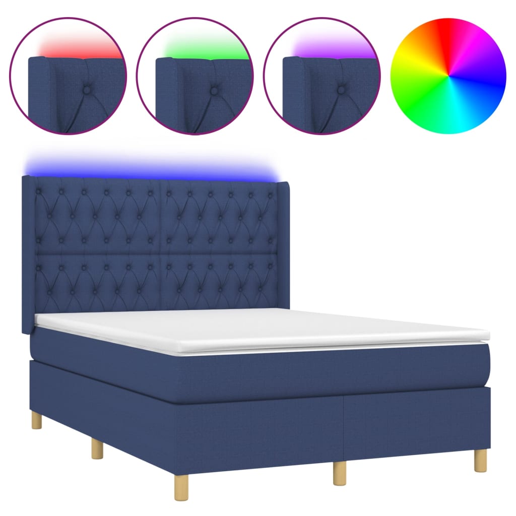 Krevet box spring s madracem LED plavi 140x190 cm od tkanine