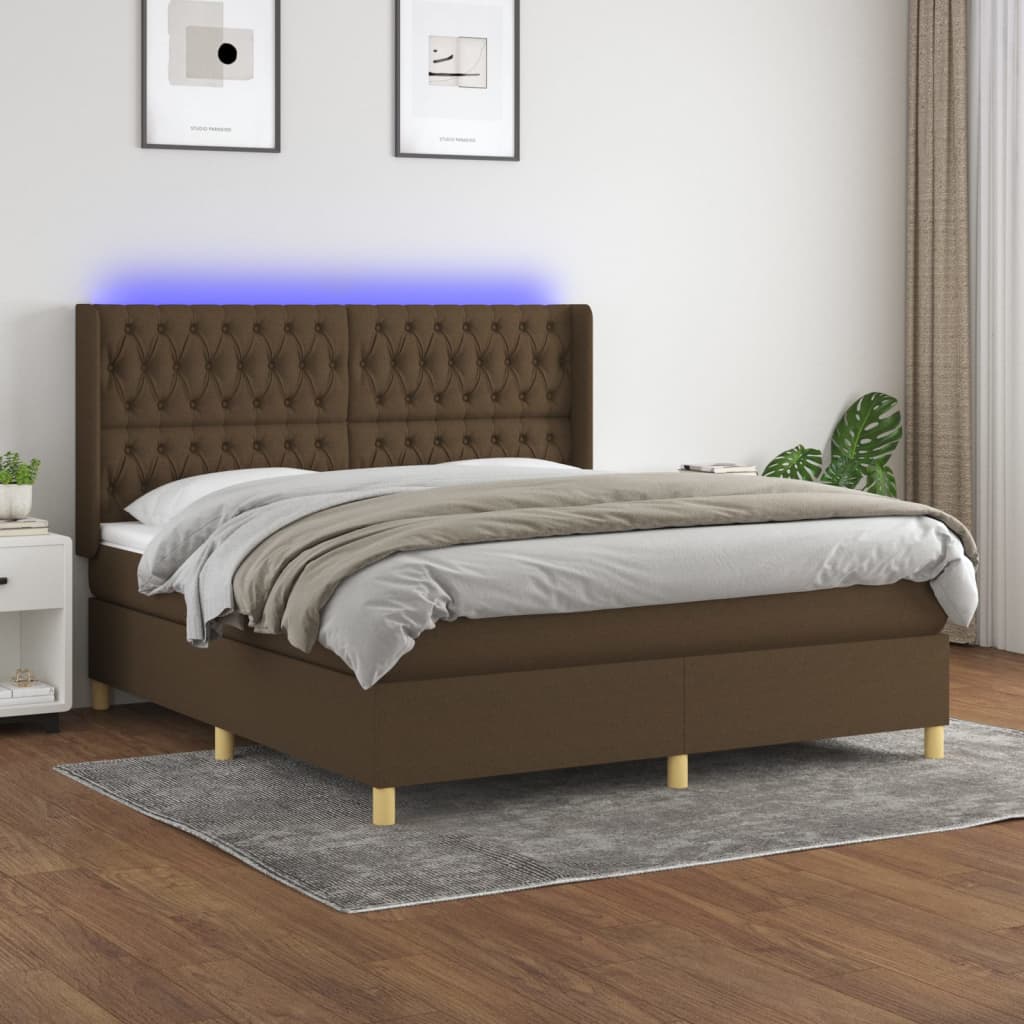 Krevet box spring s madracem LED tamnosmeđi 160x200 cm tkanina