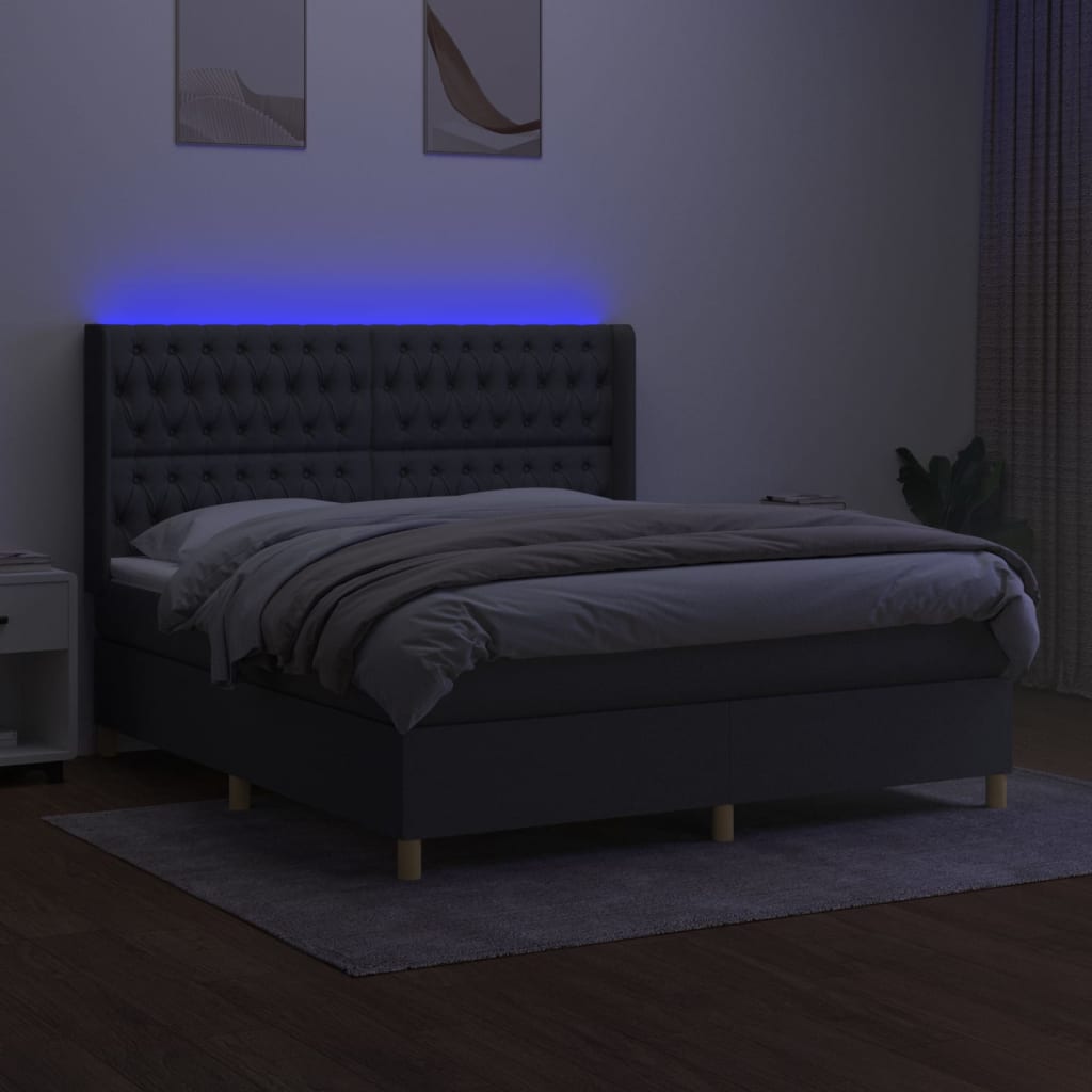 Krevet box spring s madracem LED tamnosivi 180x200 cm tkanina