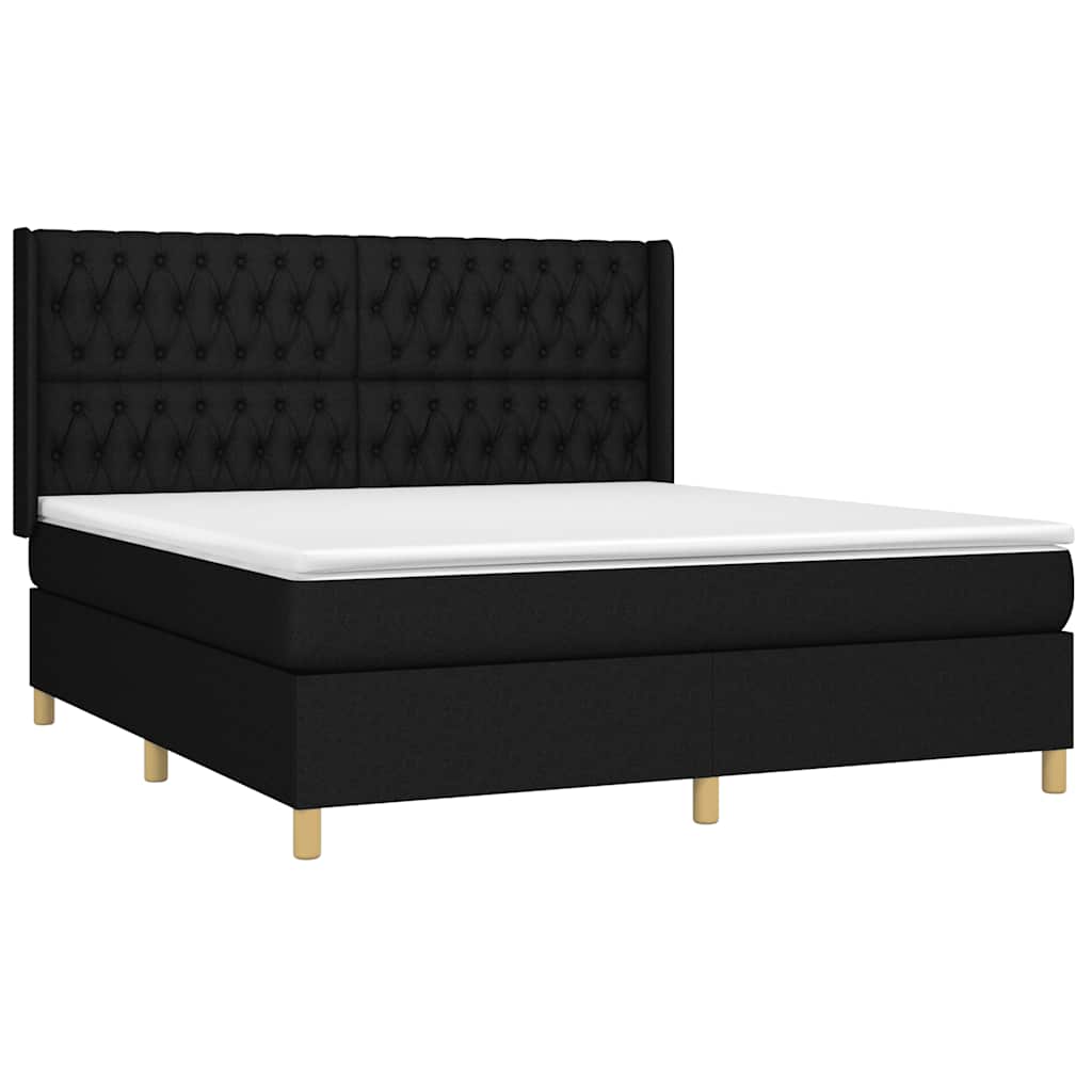 Krevet box spring s madracem LED crni 180x200 cm od tkanine