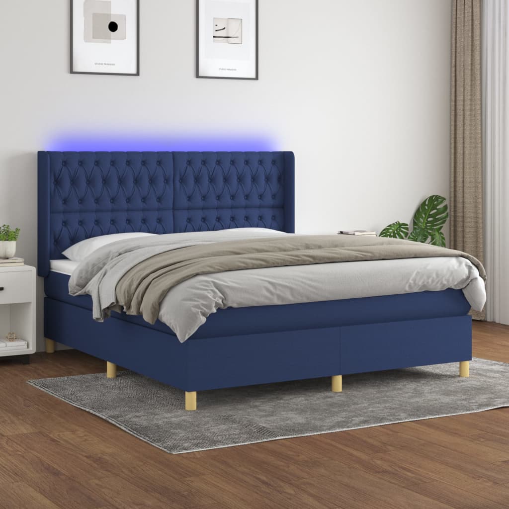 Krevet box spring s madracem LED plavi 180x200 cm od tkanine