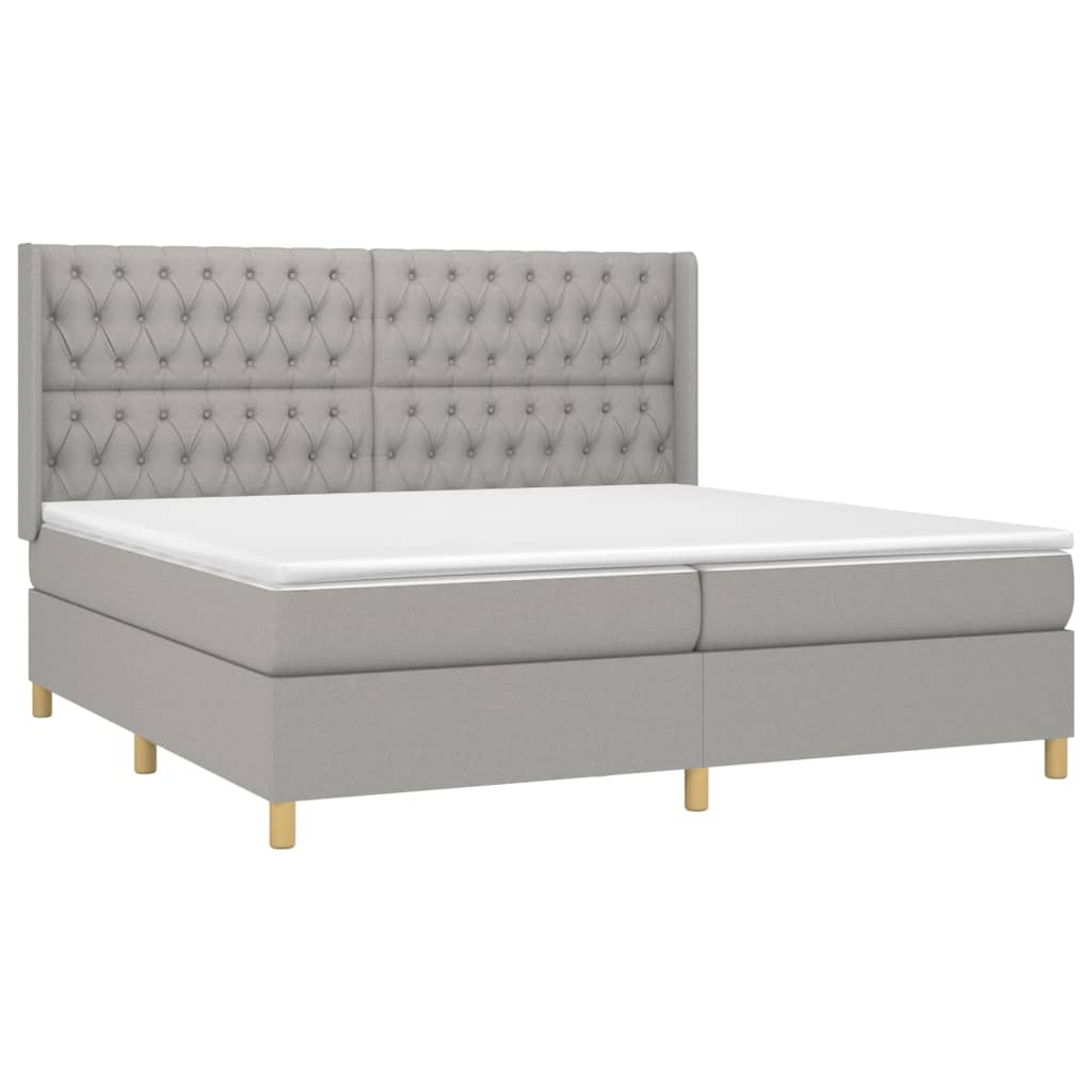Krevet box spring s madracem LED svjetlosivi 200x200 cm tkanina