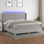 Krevet box spring s madracem LED svjetlosivi 200x200 cm tkanina
