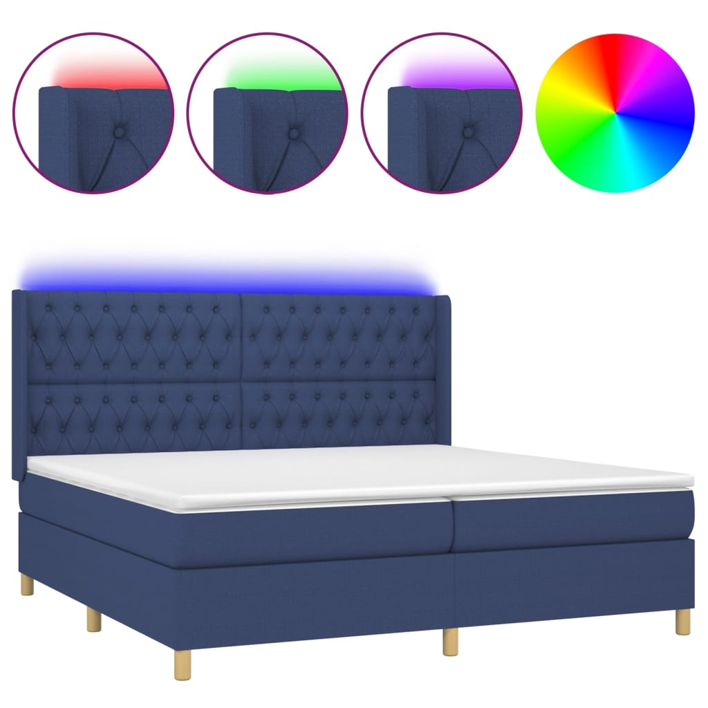 Krevet box spring s madracem LED plavi 200x200 cm od tkanine