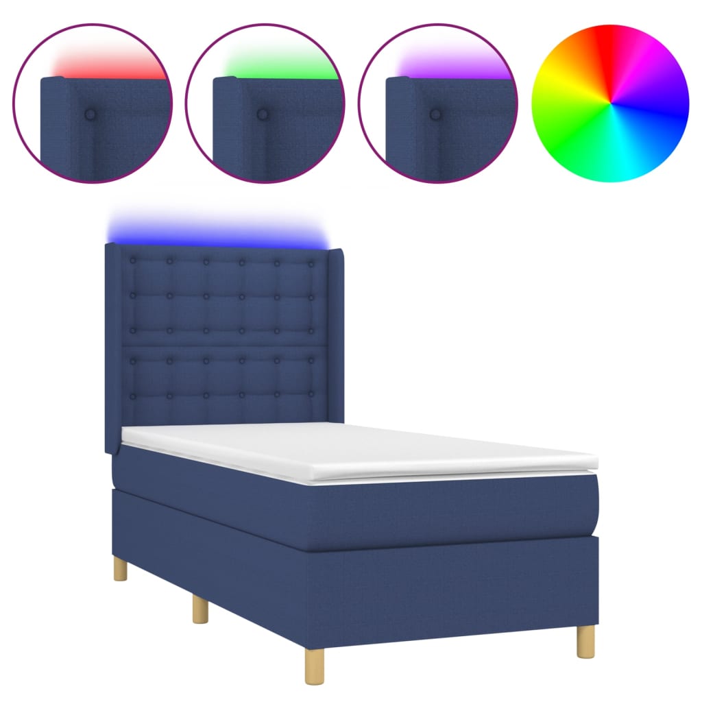 Krevet box spring s madracem LED plavi 80 x 200 cm od tkanine