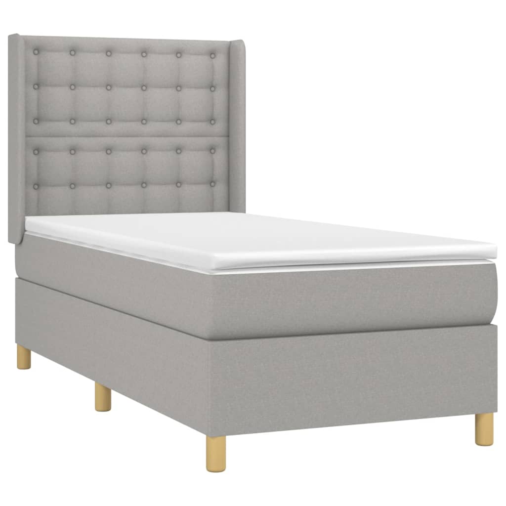 Krevet box spring s madracem LED svjetlosivi 90x190 cm tkanina