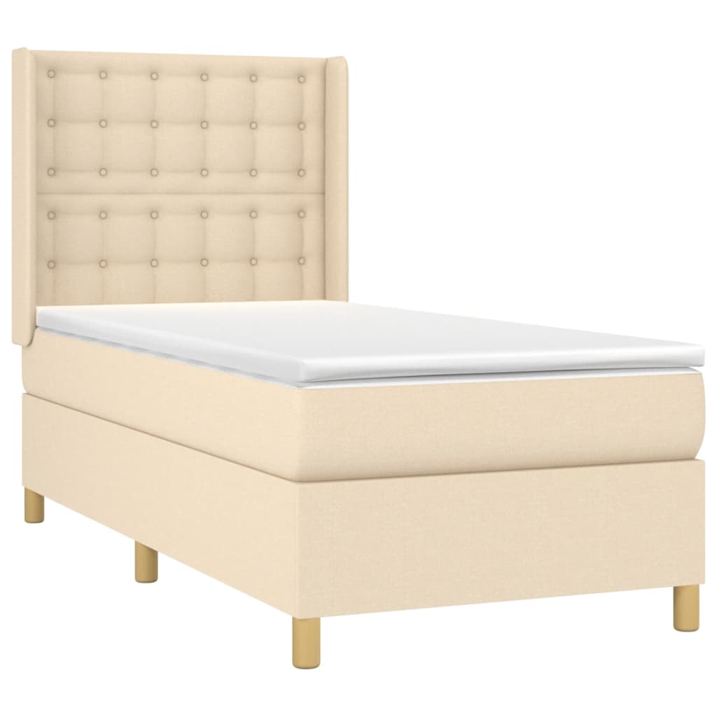 Krevet box spring s madracem LED krem 90x190 cm od tkanine