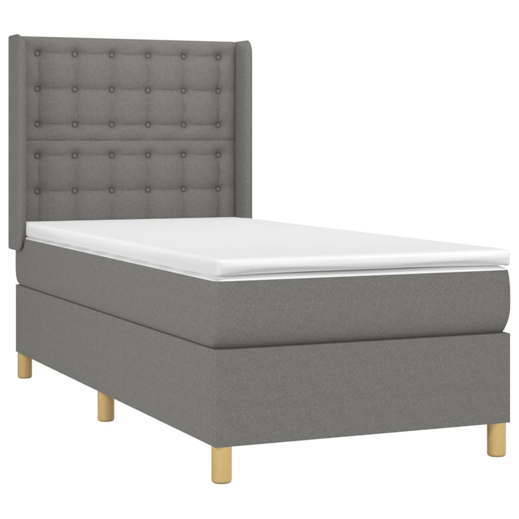 Krevet box spring s madracem LED tamnosivi 100x200 cm tkanina