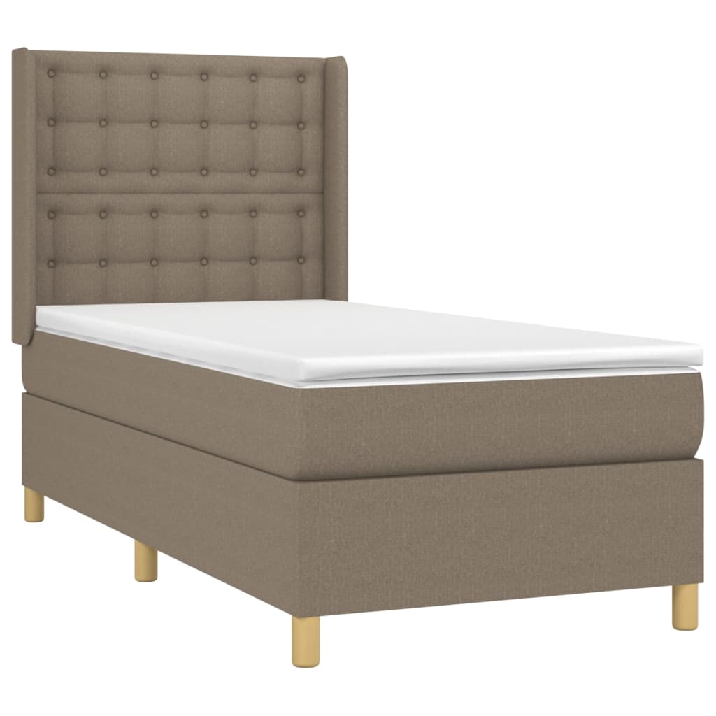 Krevet box spring s madracem LED smeđesivi 100x200 cm tkanina