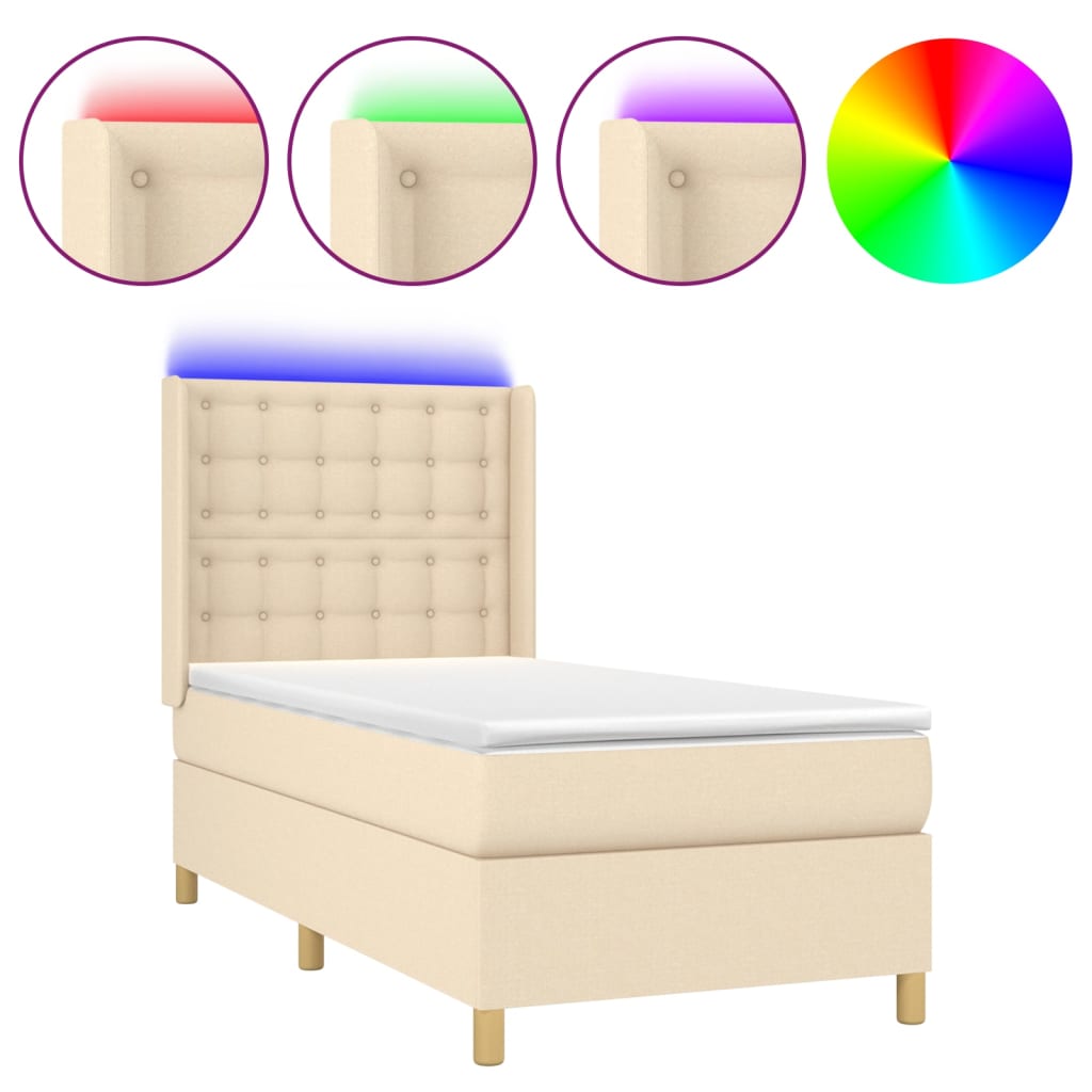 Krevet box spring s madracem LED krem 100x200 cm od tkanine