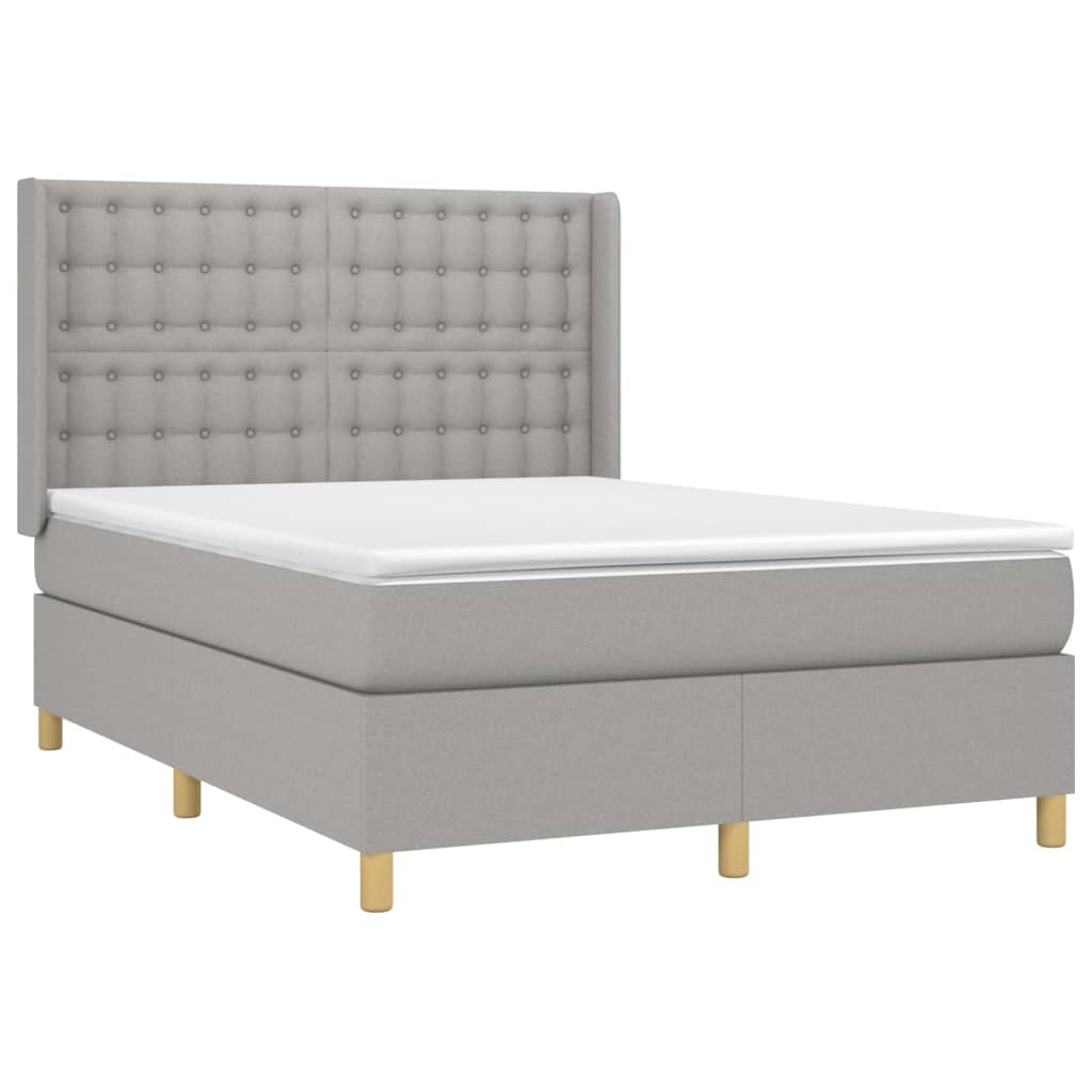 Krevet box spring s madracem LED svjetlosivi 140x190 cm tkanina