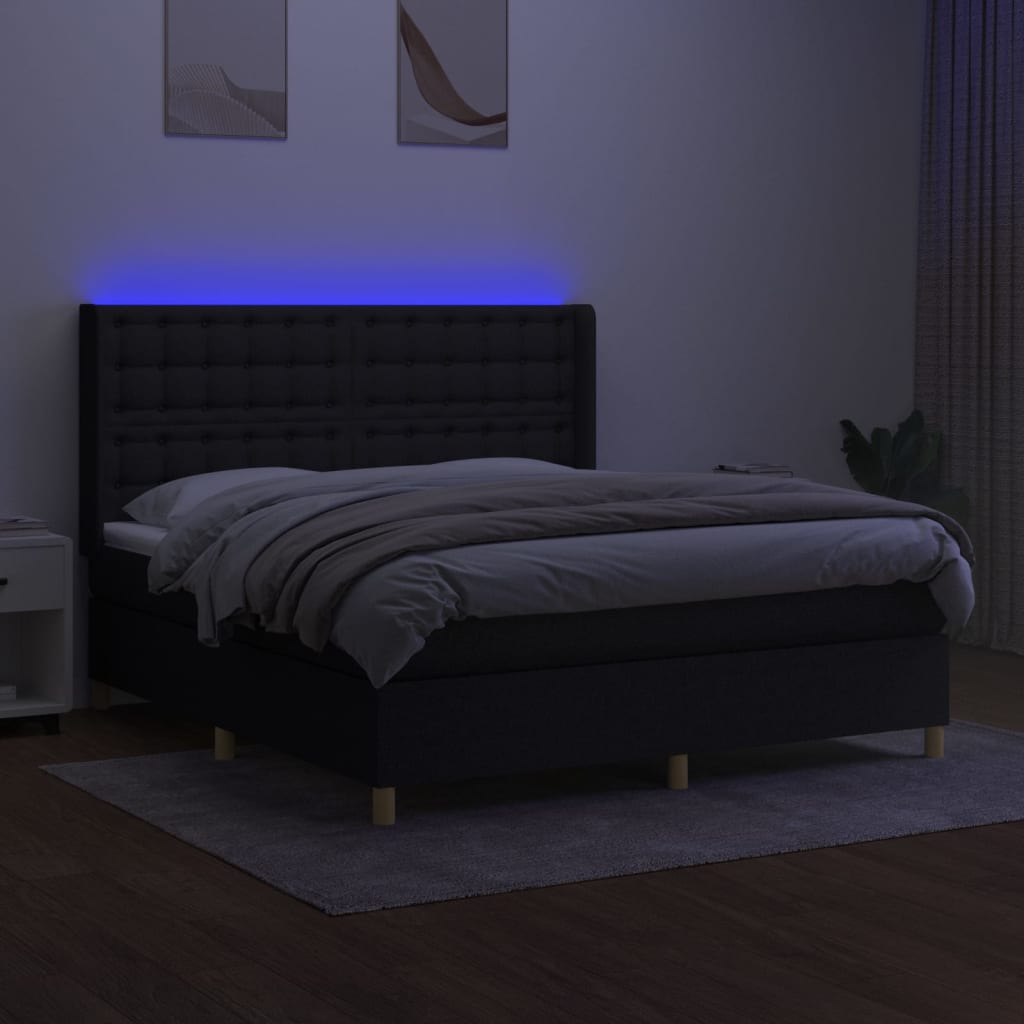 Krevet box spring s madracem LED crni 160x200 cm od tkanine
