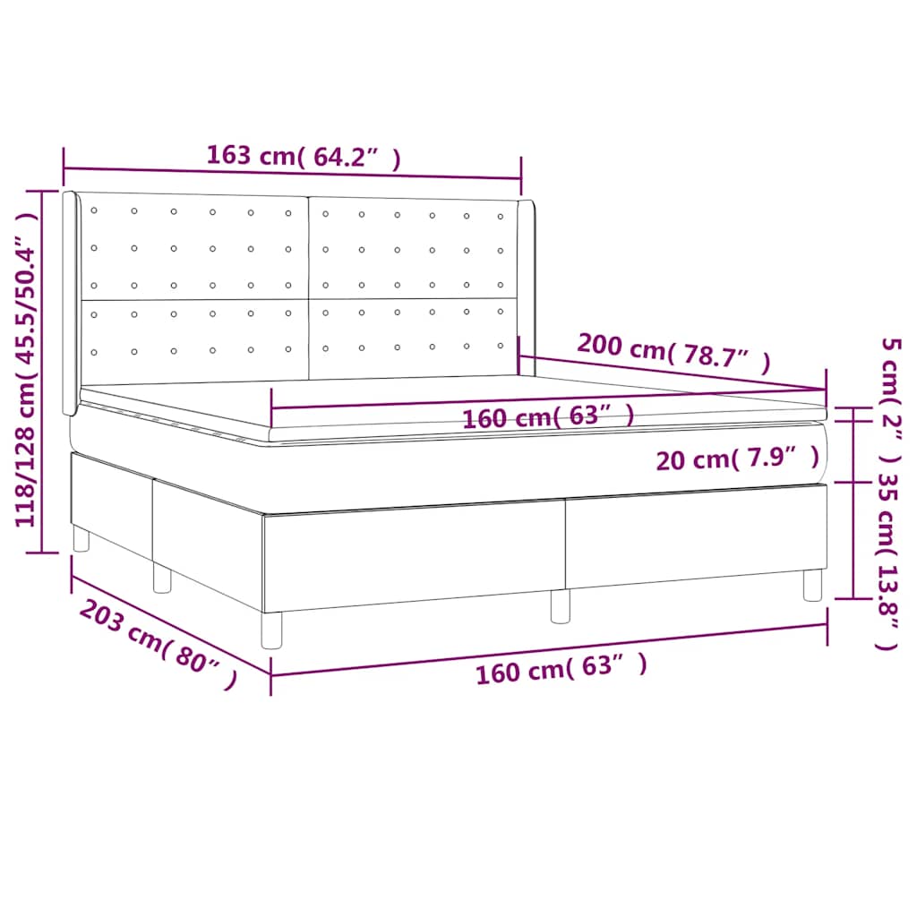 Krevet box spring s madracem LED crni 160x200 cm od tkanine