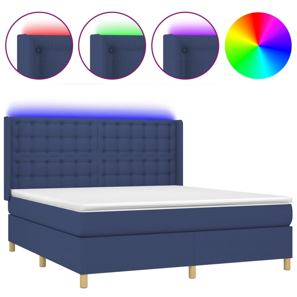 Krevet box spring s madracem LED plavi 160x200 cm od tkanine