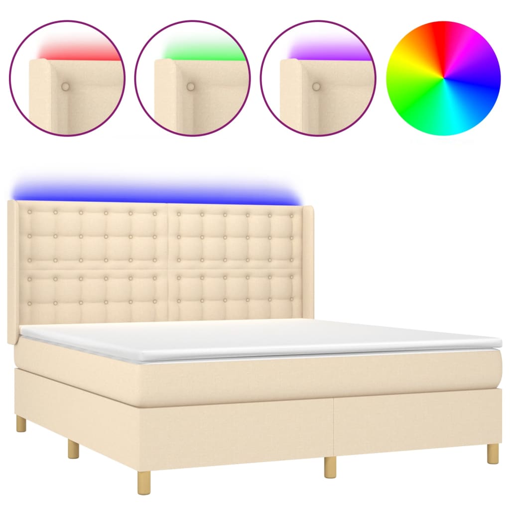 Krevet box spring s madracem LED krem 180x200 cm od tkanine