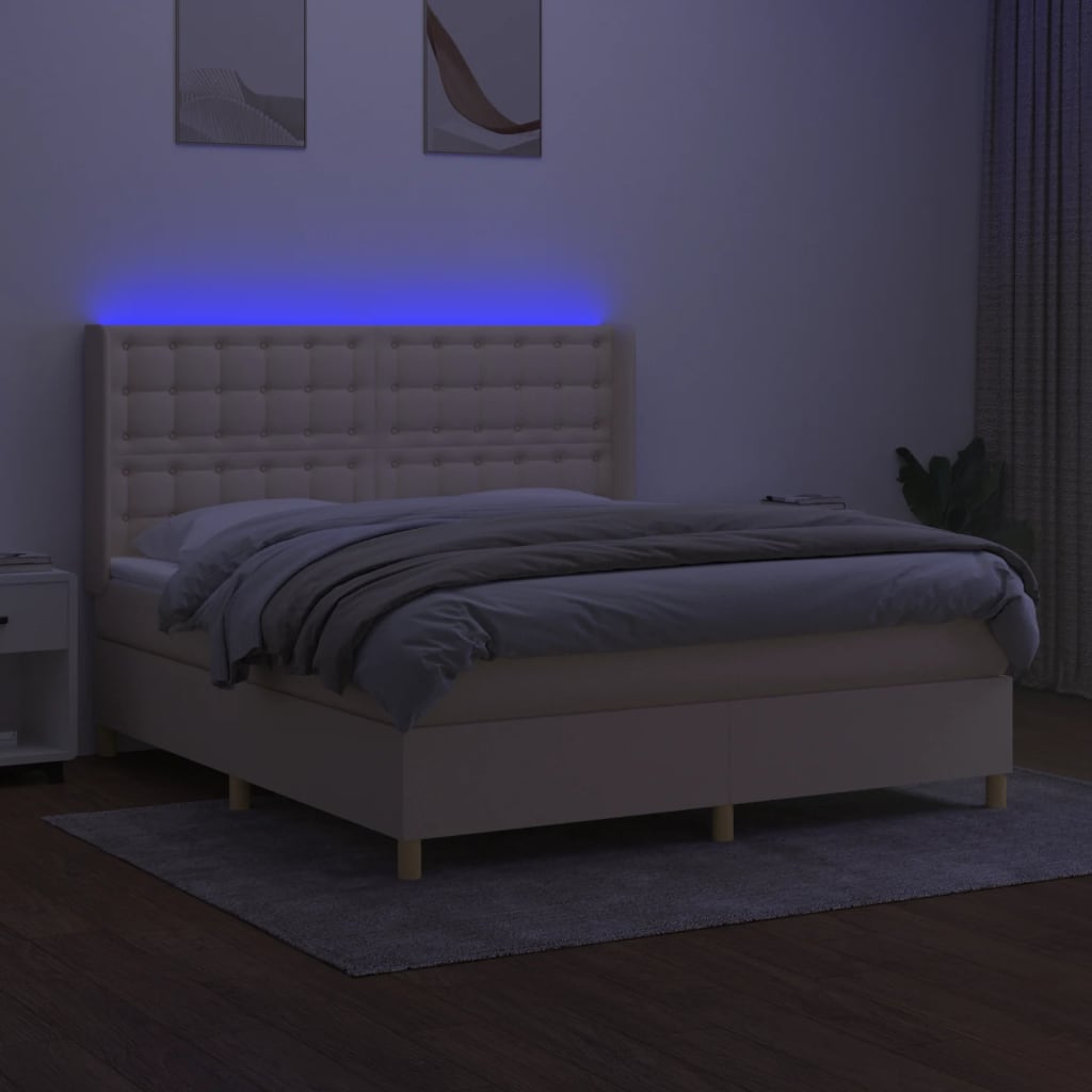 Krevet box spring s madracem LED krem 180x200 cm od tkanine