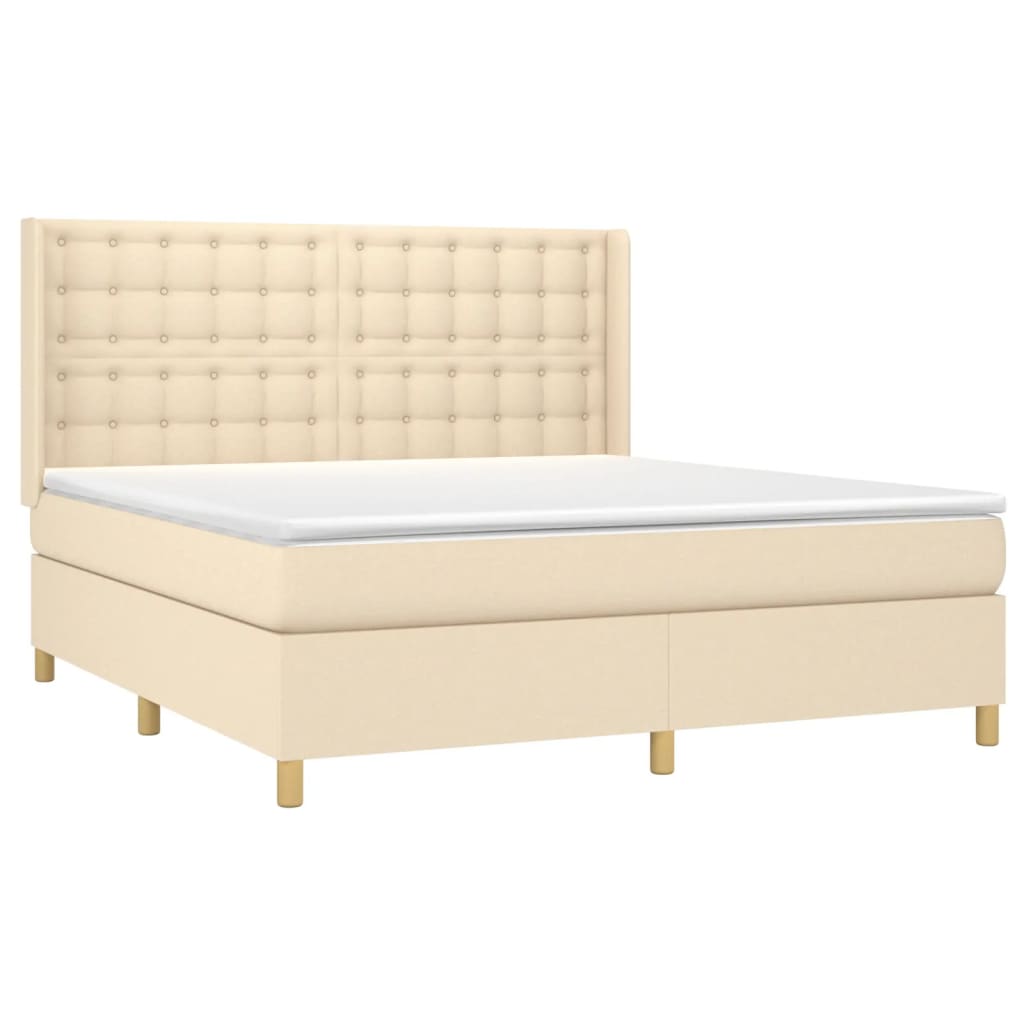 Krevet box spring s madracem LED krem 180x200 cm od tkanine