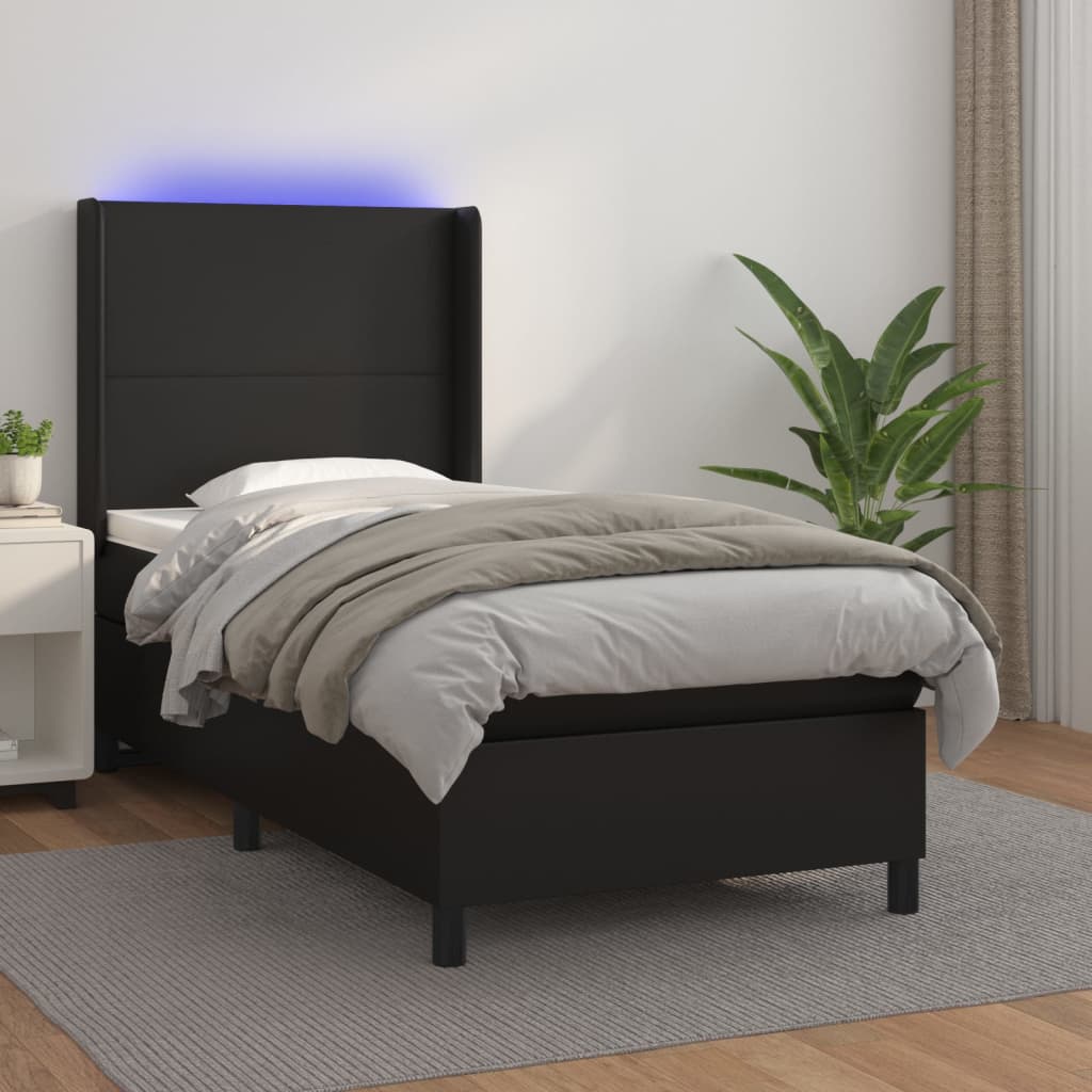 Krevet box spring s madracem LED crni 80x200 cm od umjetne kože