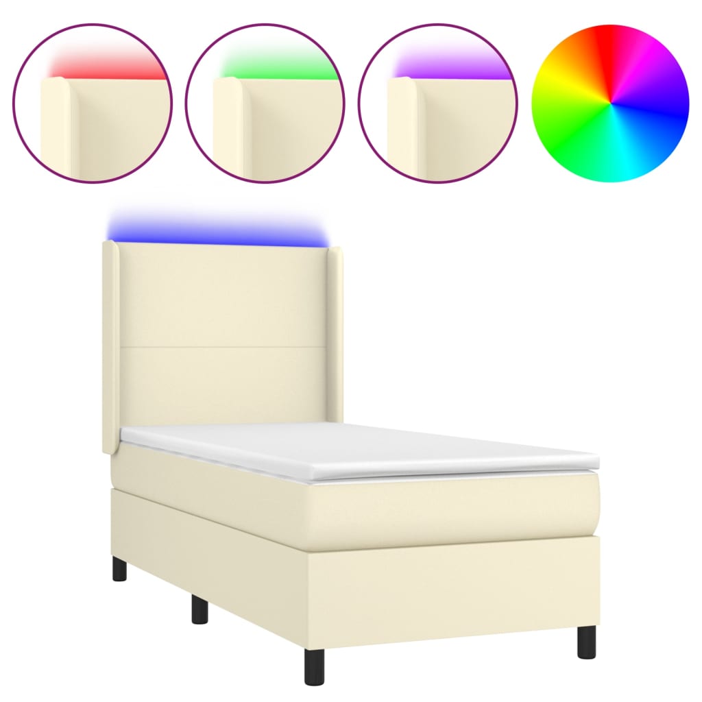Krevet box spring s madracem LED krem 90x190 cm od umjetne kože