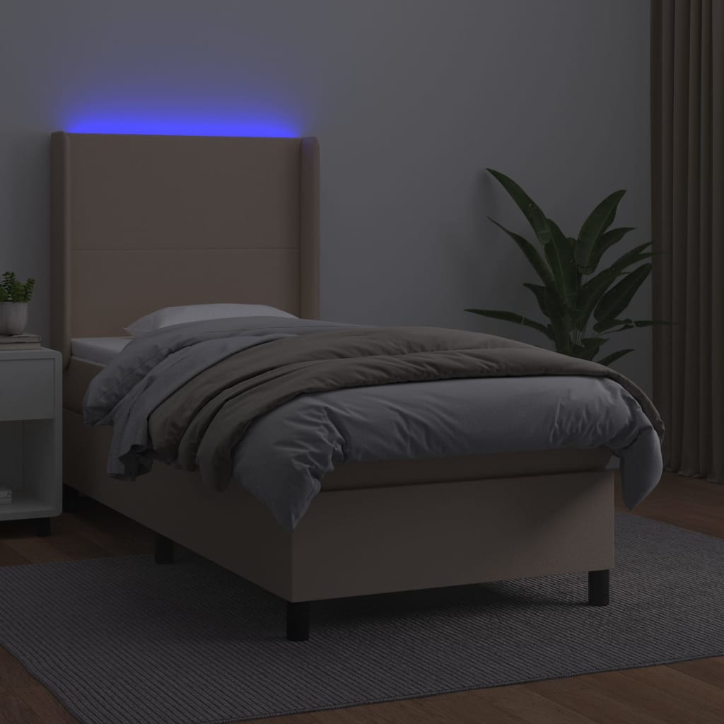 Krevet box spring madrac LED cappuccino 90x190cm umjetna koža