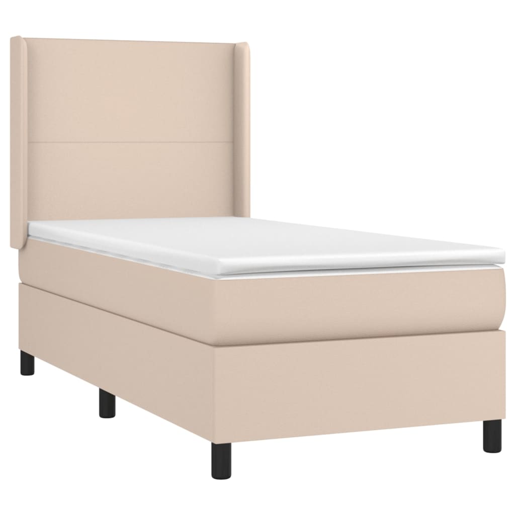 Krevet box spring madrac LED cappuccino 90x190cm umjetna koža