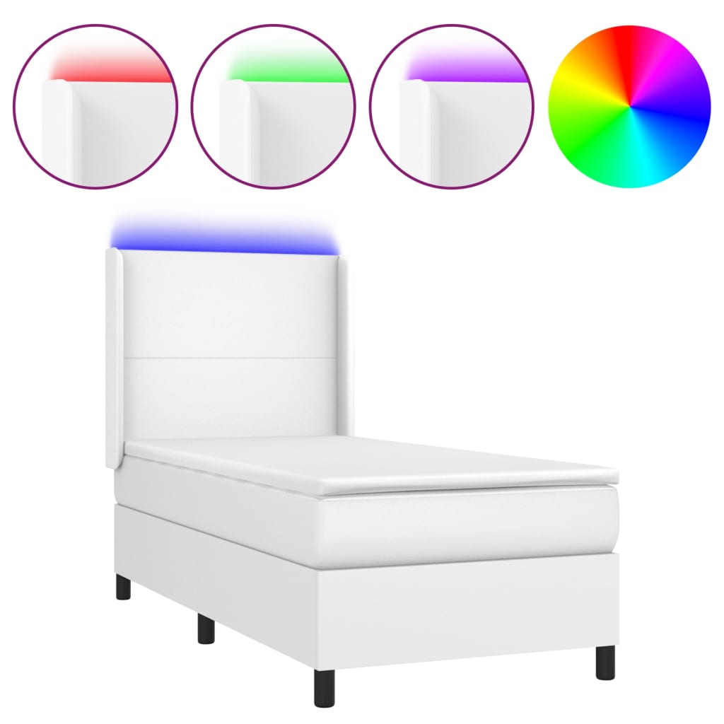 Krevet box spring s madracem LED bijeli 90x200 cm umjetna koža