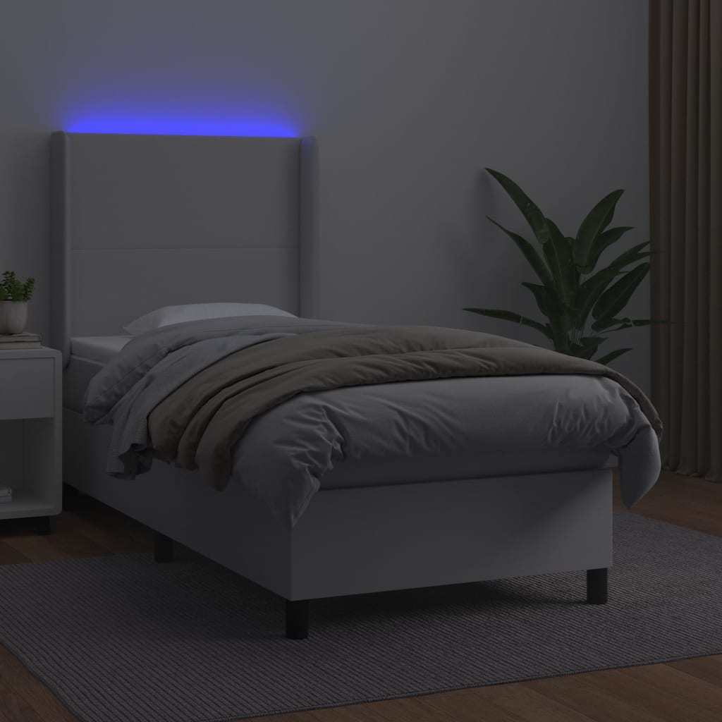 Krevet box spring s madracem LED bijeli 90x200 cm umjetna koža
