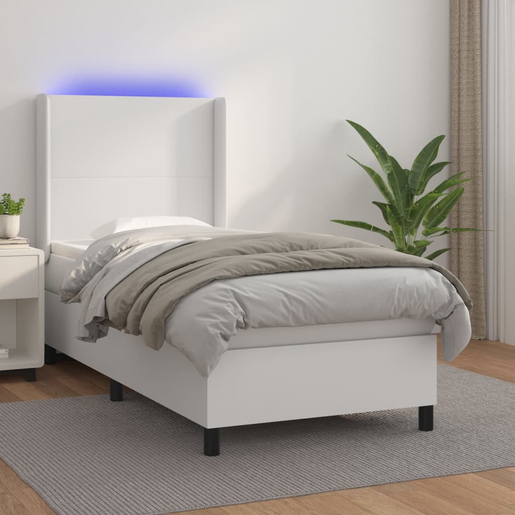 Krevet box spring s madracem LED bijeli 90x200 cm umjetna koža