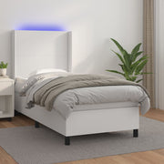 Krevet box spring s madracem LED bijeli 90x200 cm umjetna koža