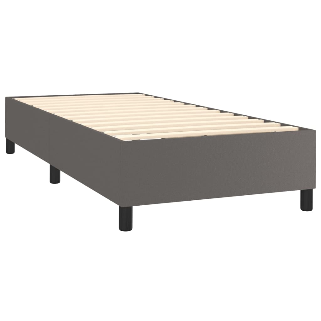 Krevet box spring s madracem LED sivi 90x200 cm od umjetne kože