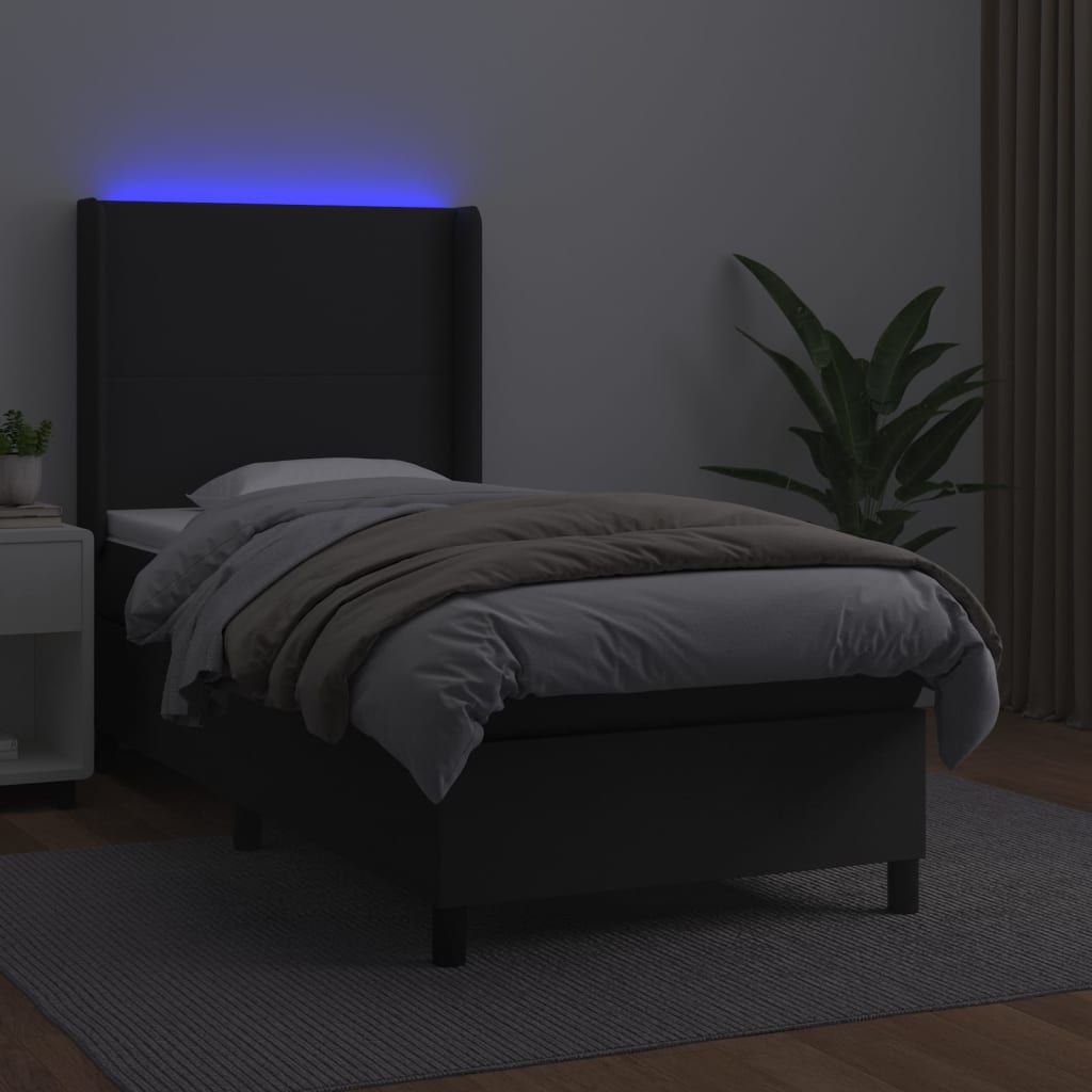Krevet box spring s madracem LED crni 100x200cm od umjetne kože