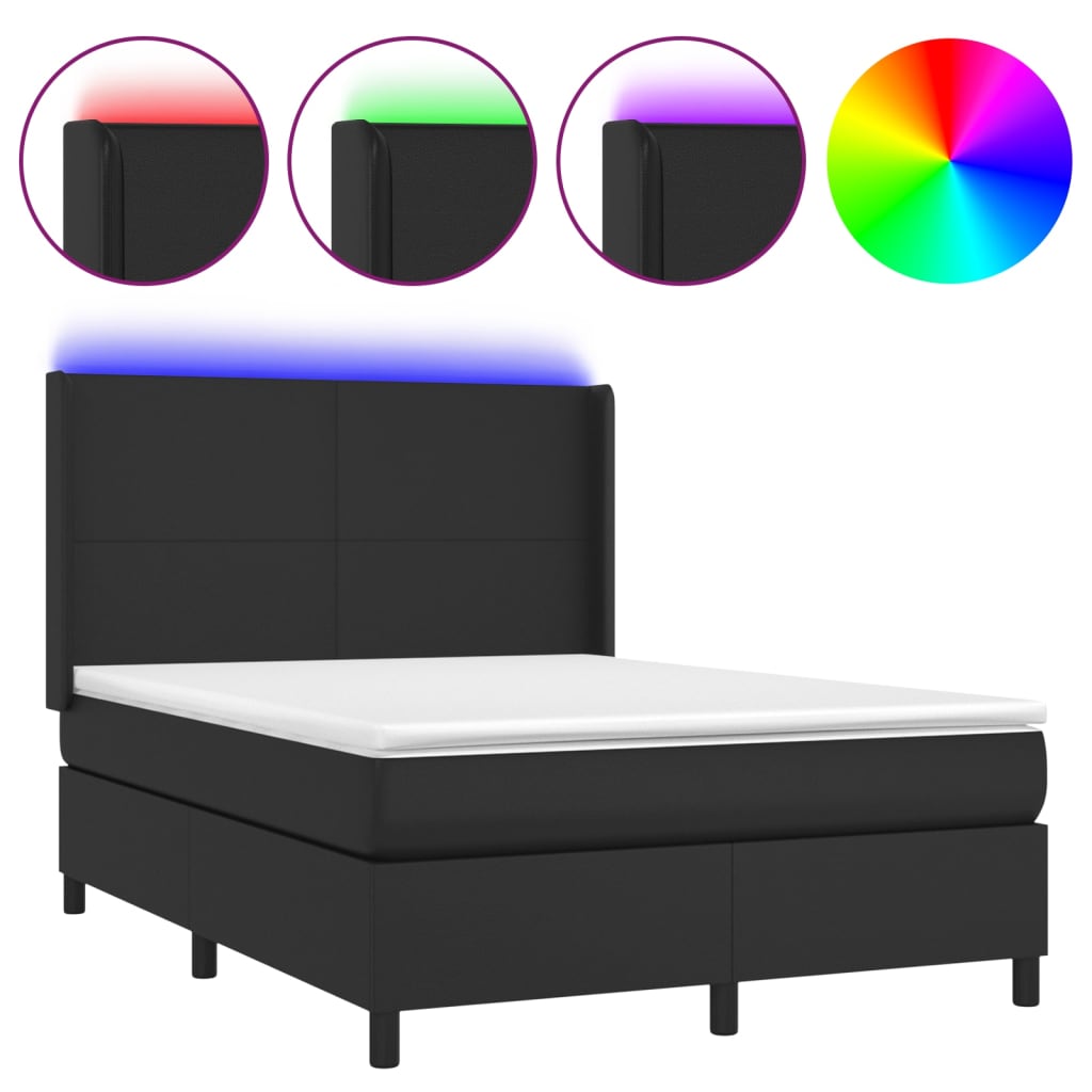 Krevet box spring s madracem LED crni 140 x 190 cm umjetna koža