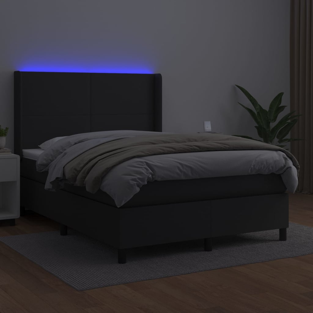 Krevet box spring s madracem LED crni 140 x 190 cm umjetna koža