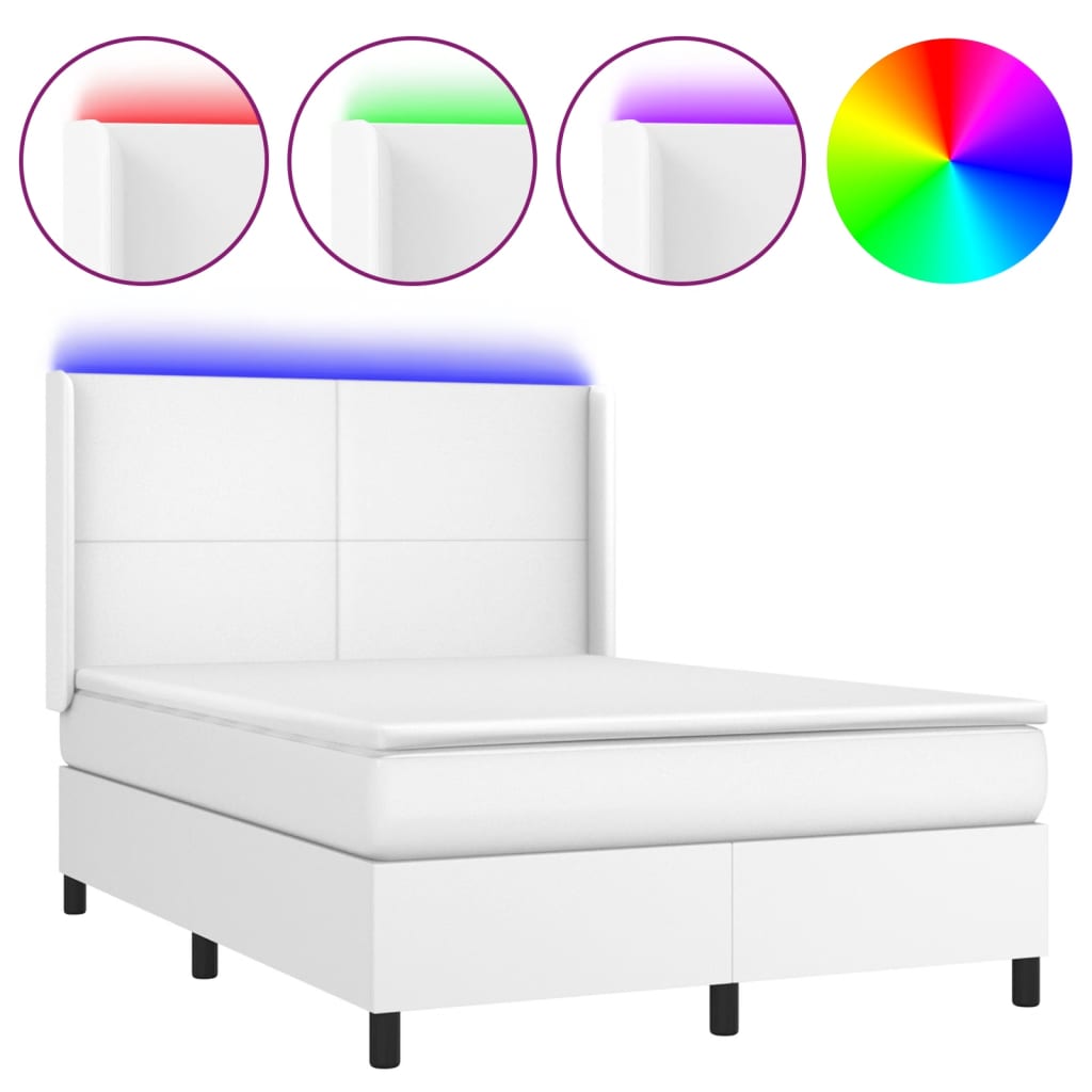 Krevet box spring s madracem LED bijeli 140x190 cm umjetna koža