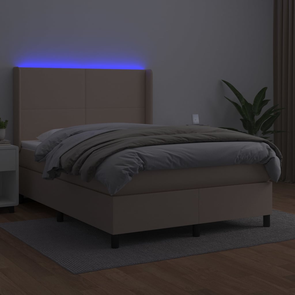 Krevet box spring madrac LED cappuccino 140x190cm umjetna koža