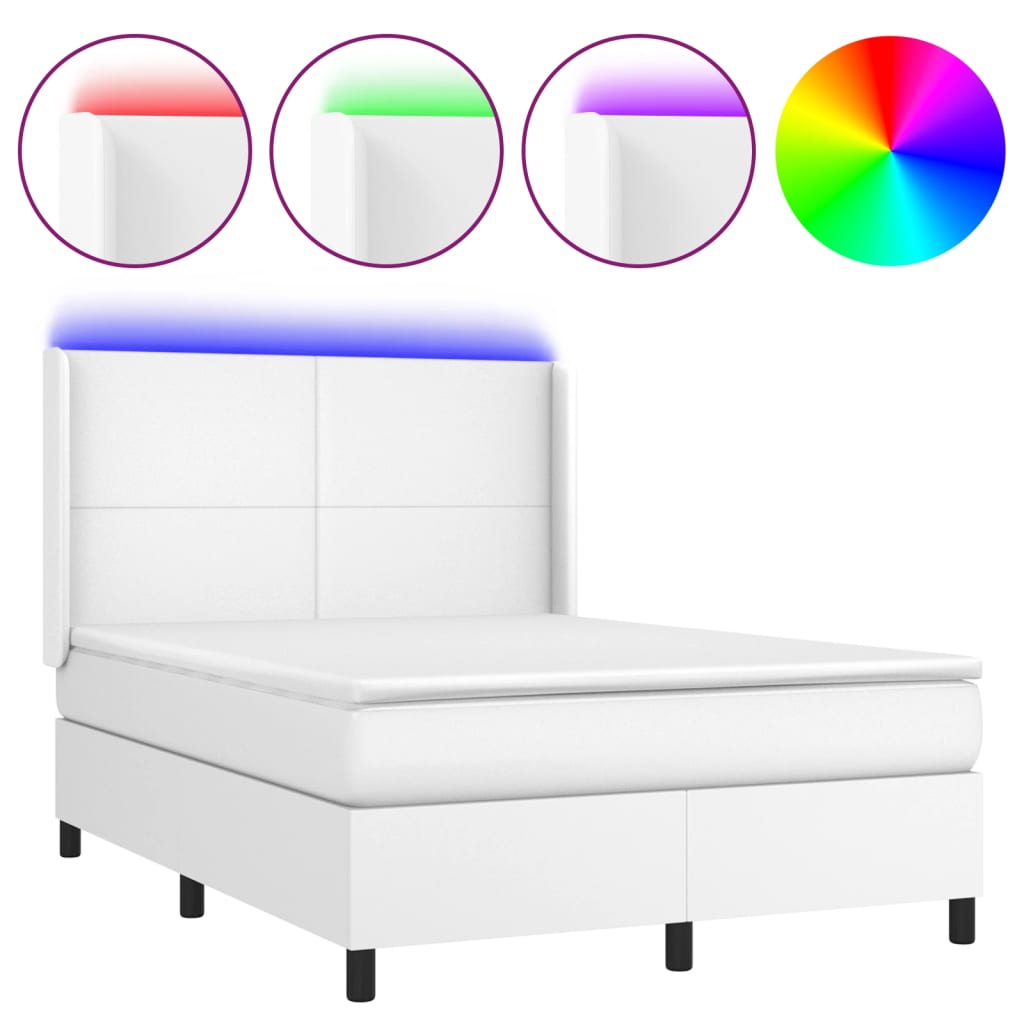 Krevet box spring s madracem LED bijeli 140x200 cm umjetna koža